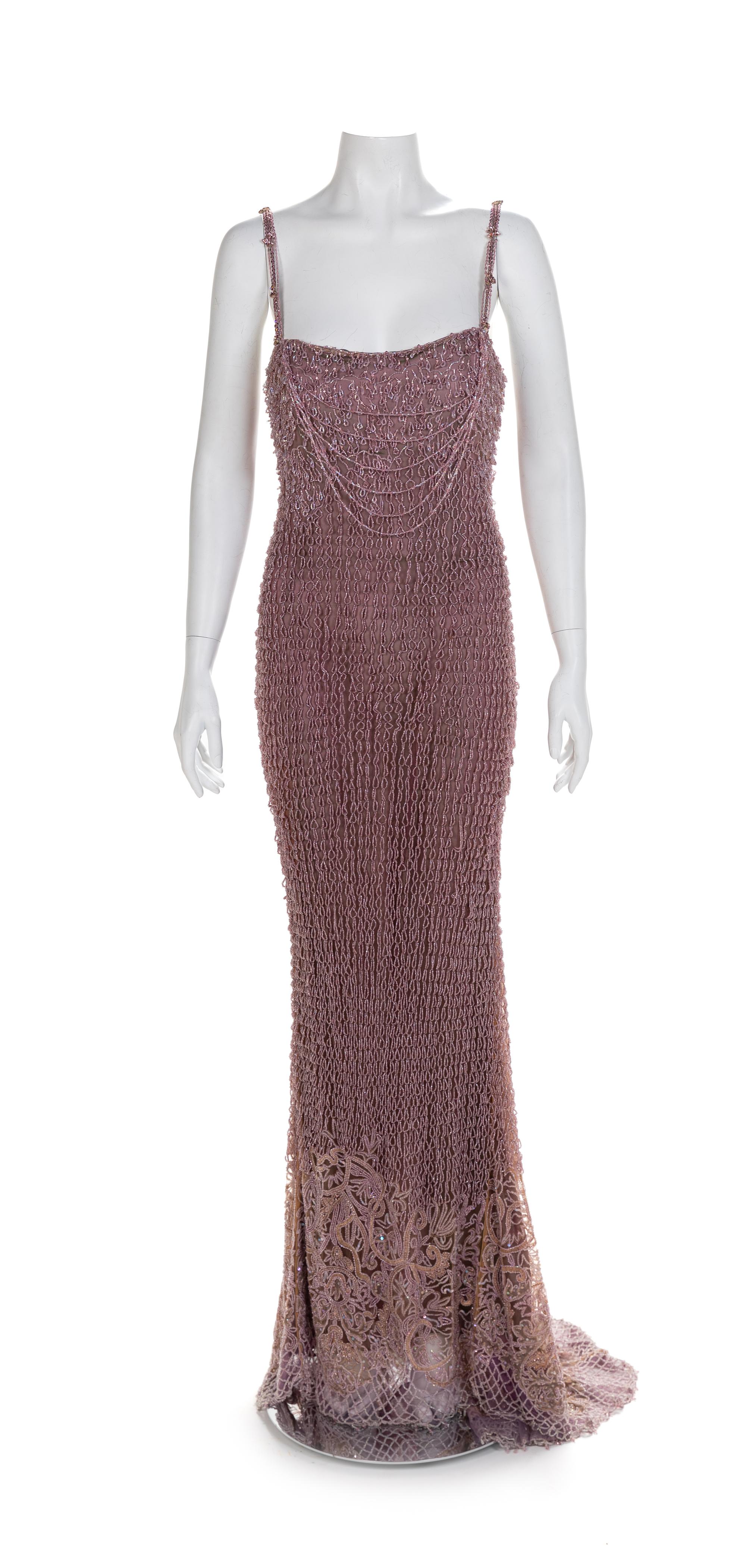 Purple Pink Beaded Dress with Flared Hem, 2000s