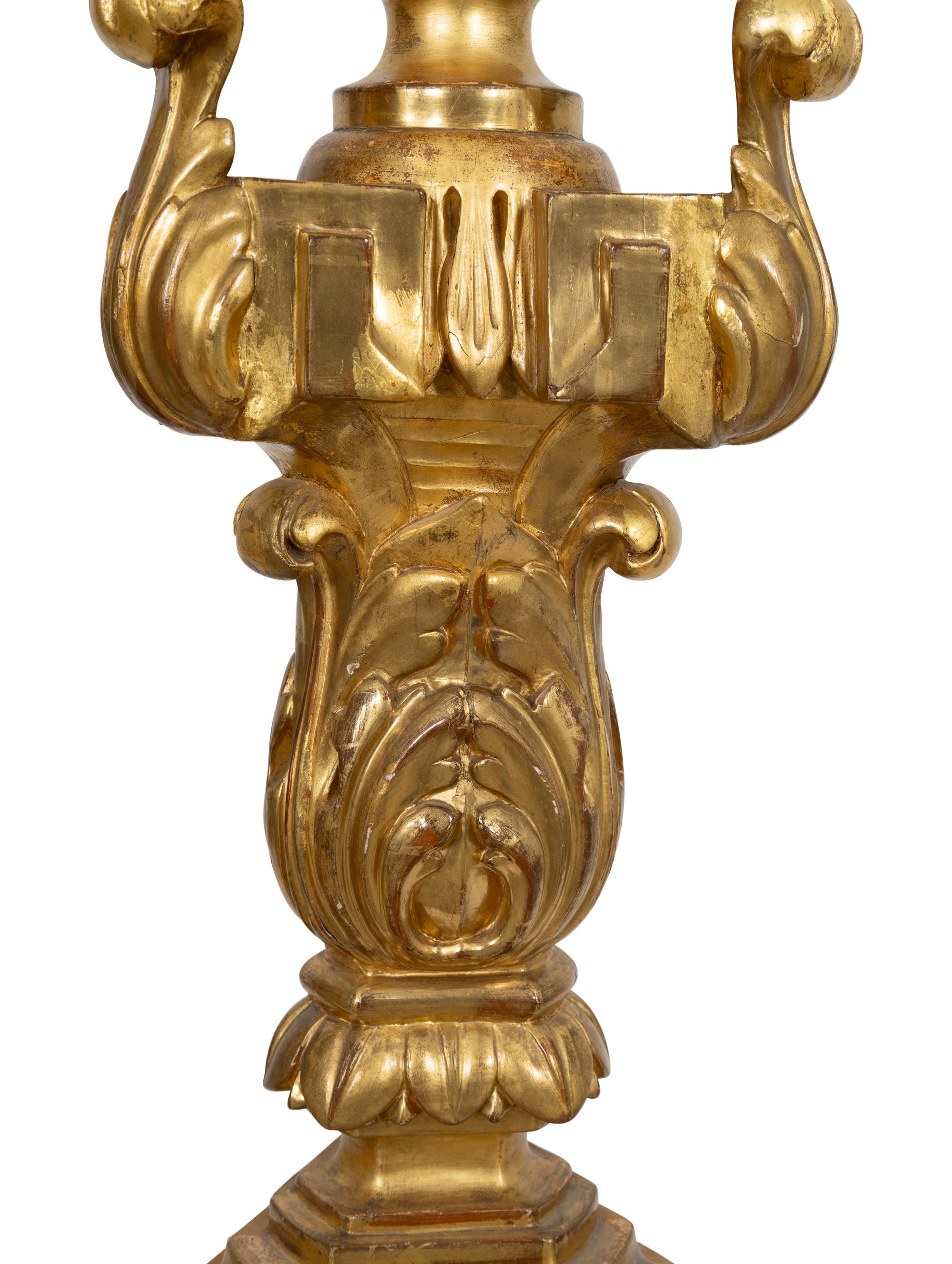 A Pair of Large Italian Giltwood Altar Sticks