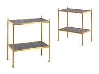 A Pair of Brass and Faux Shagreen Two-Tier Side Tables