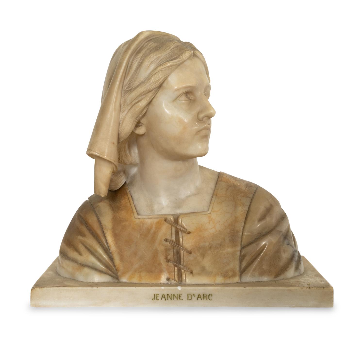 A Carved Alabaster Bust Depicting Joan of Arc