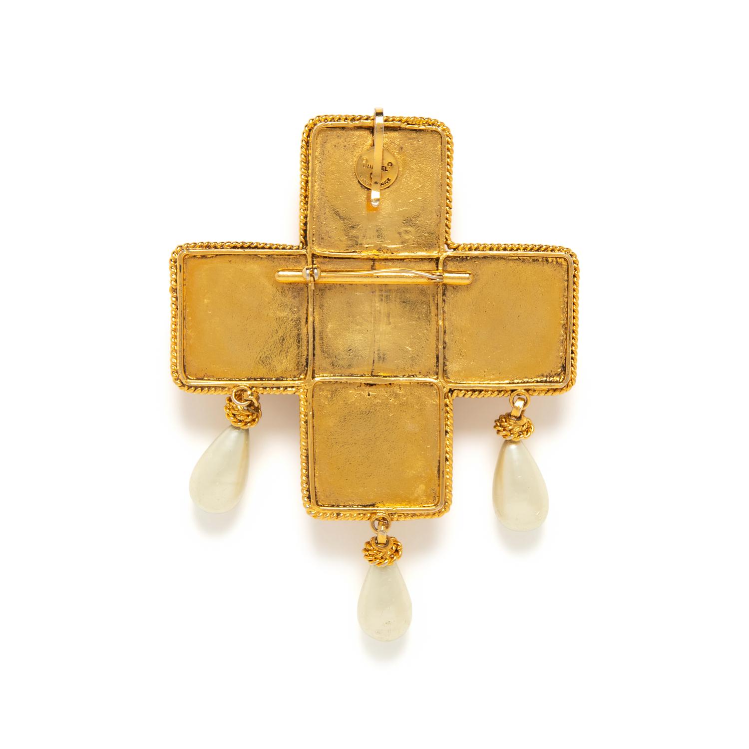 Chanel, Important Gripoix Byzantine Cross Pendant Necklace/Brooch