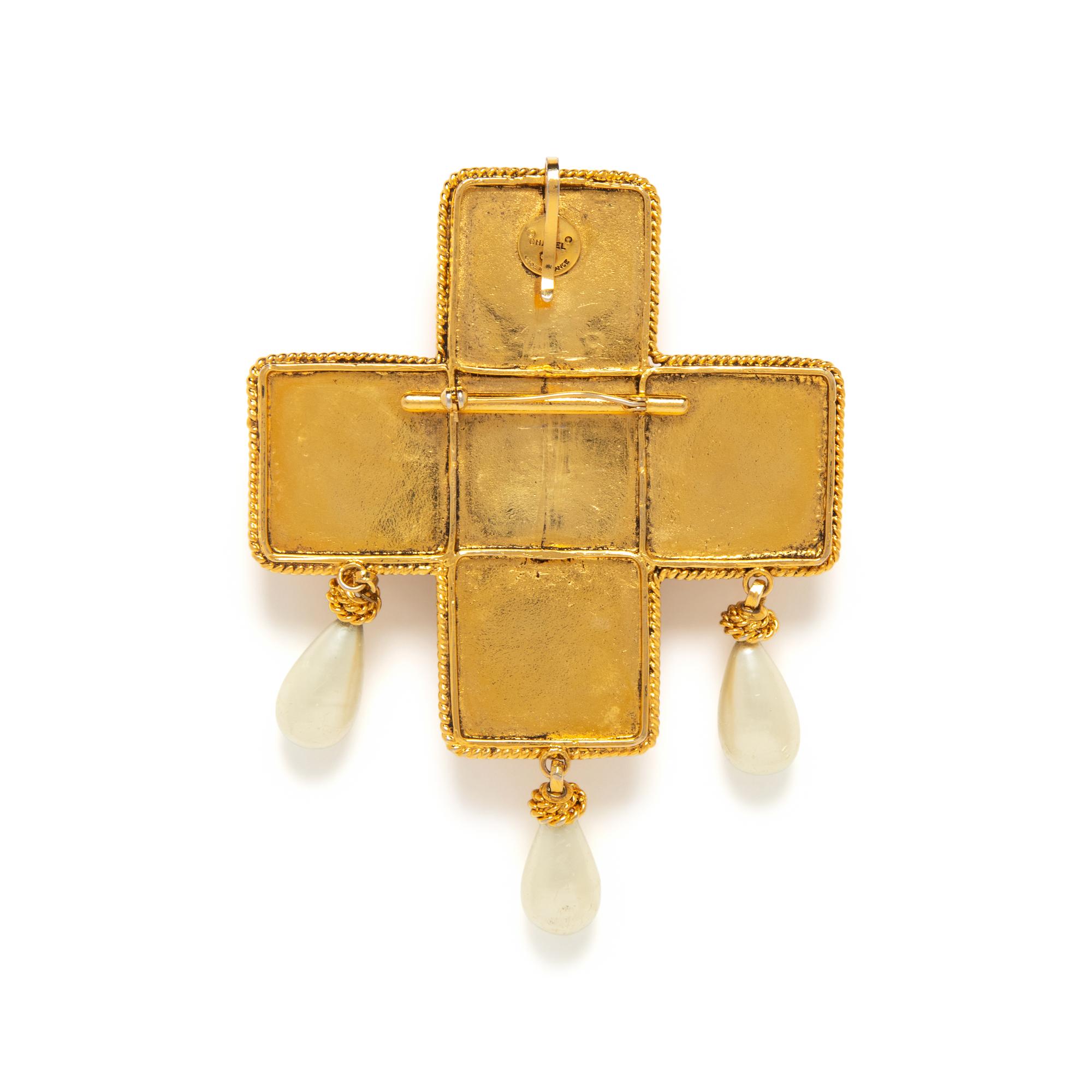 Chanel, Important Gripoix Byzantine Cross Pendant Necklace/Brooch