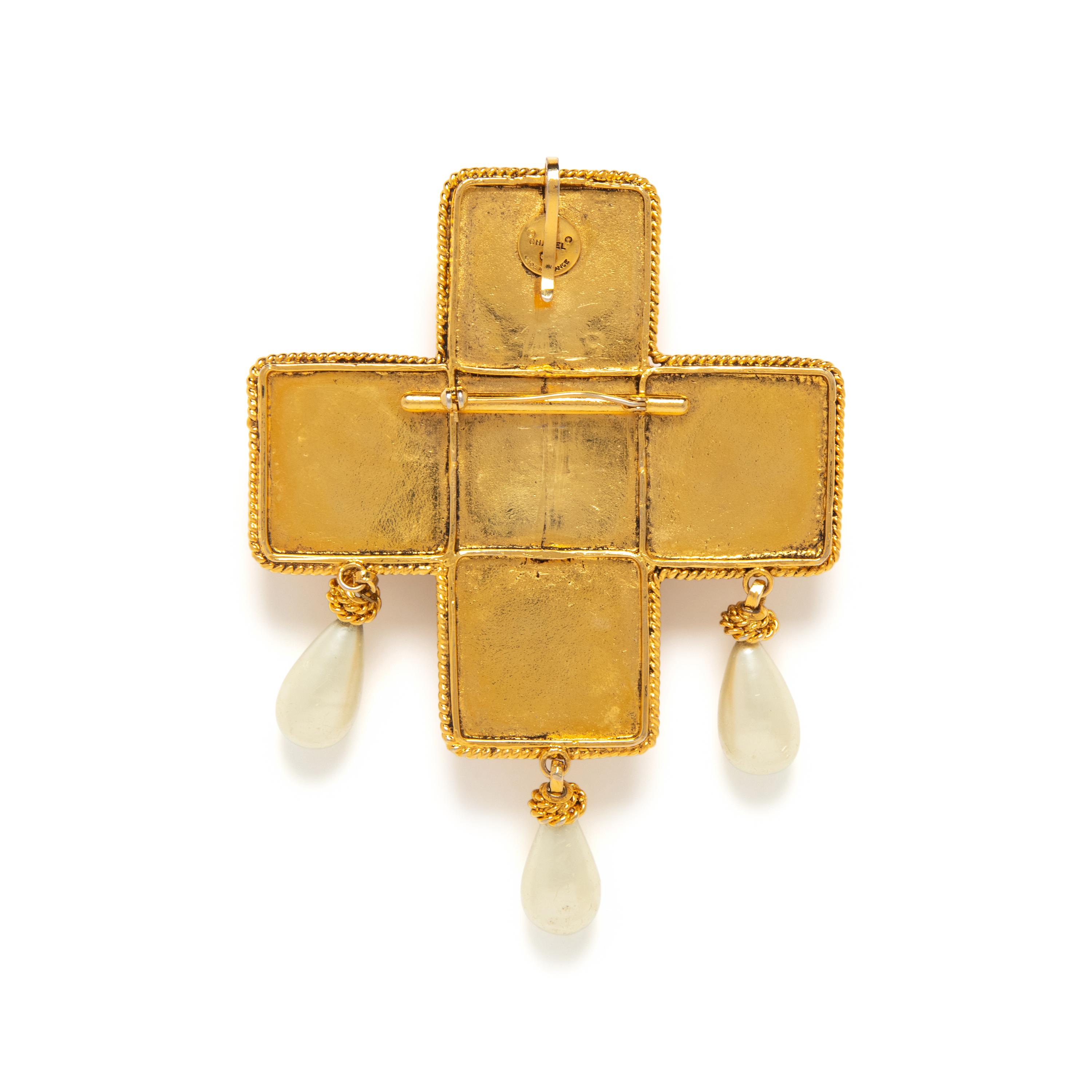 Chanel, Important Gripoix Byzantine Cross Pendant Necklace/Brooch