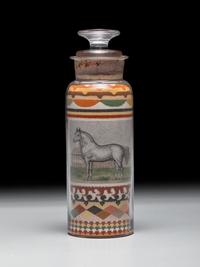 An Andrew Clemens (American, 1857-1894) Labeled Sand Bottle with Percheron Horse
