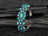 Navajo or Zuni Silver and Turquoise Cluster Cuff Bracelet
