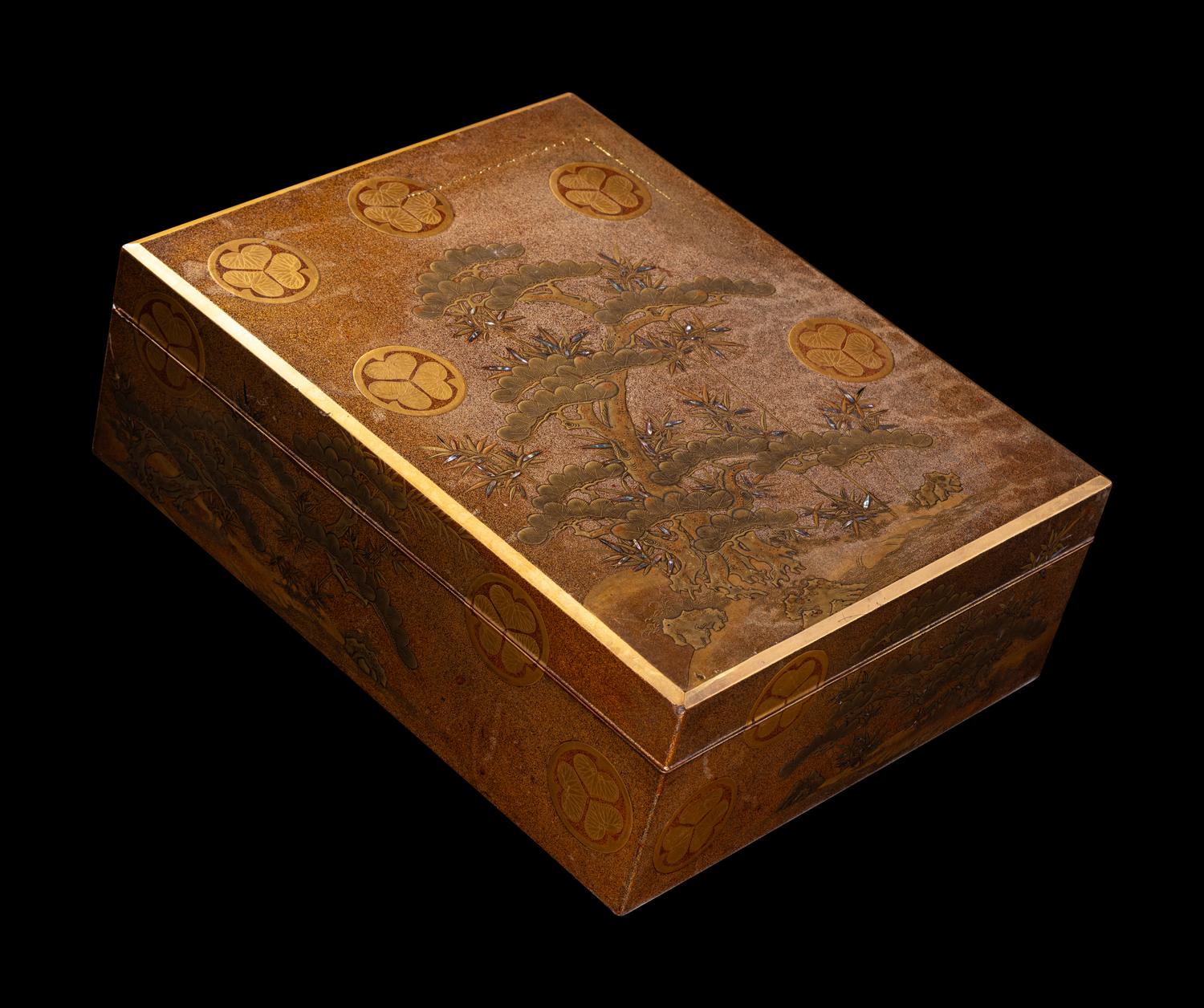 A Large Japanese Gold Lacquer Stationary Covered Box, Bunko