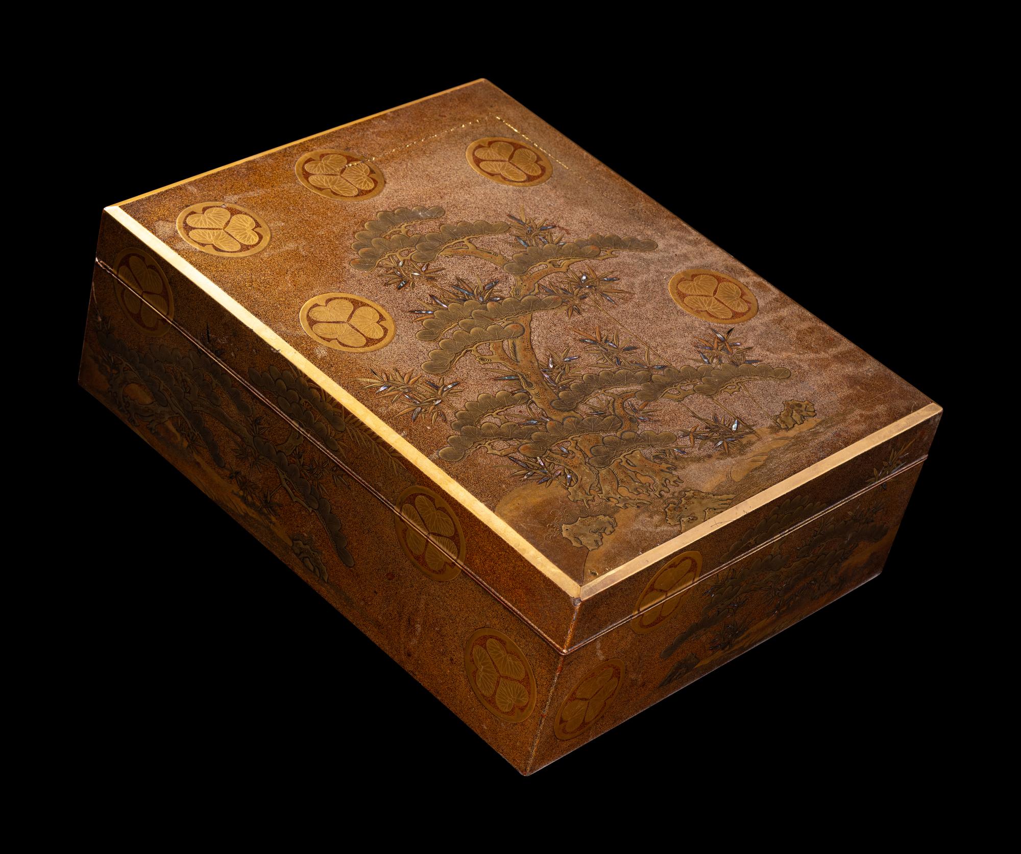 A Large Japanese Gold Lacquer Stationary Covered Box, Bunko
