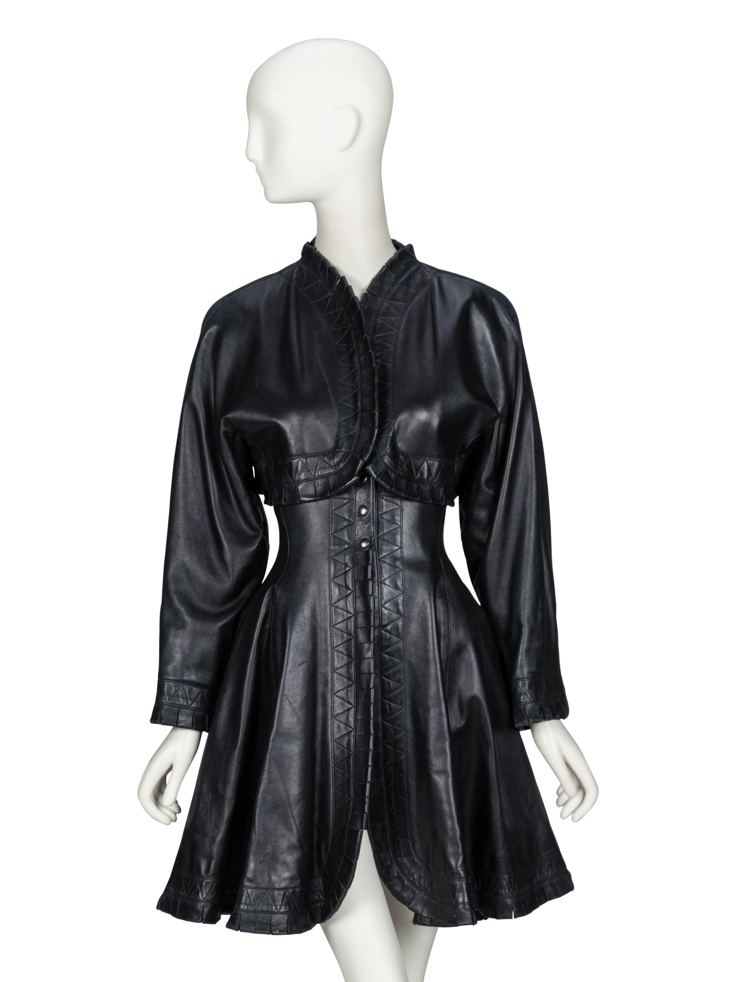 Alaïa, Black Leather Dress & Burgundy Leather Skirt, 1980s