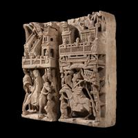 A Pair of Chinese Carved Stone Panels, 18th-19th Century — 清中期 亭台人物圖石雕一對