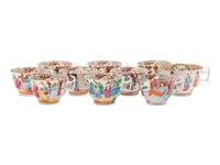 Ten Chinese Export Rose Medallion Porcelain Cups