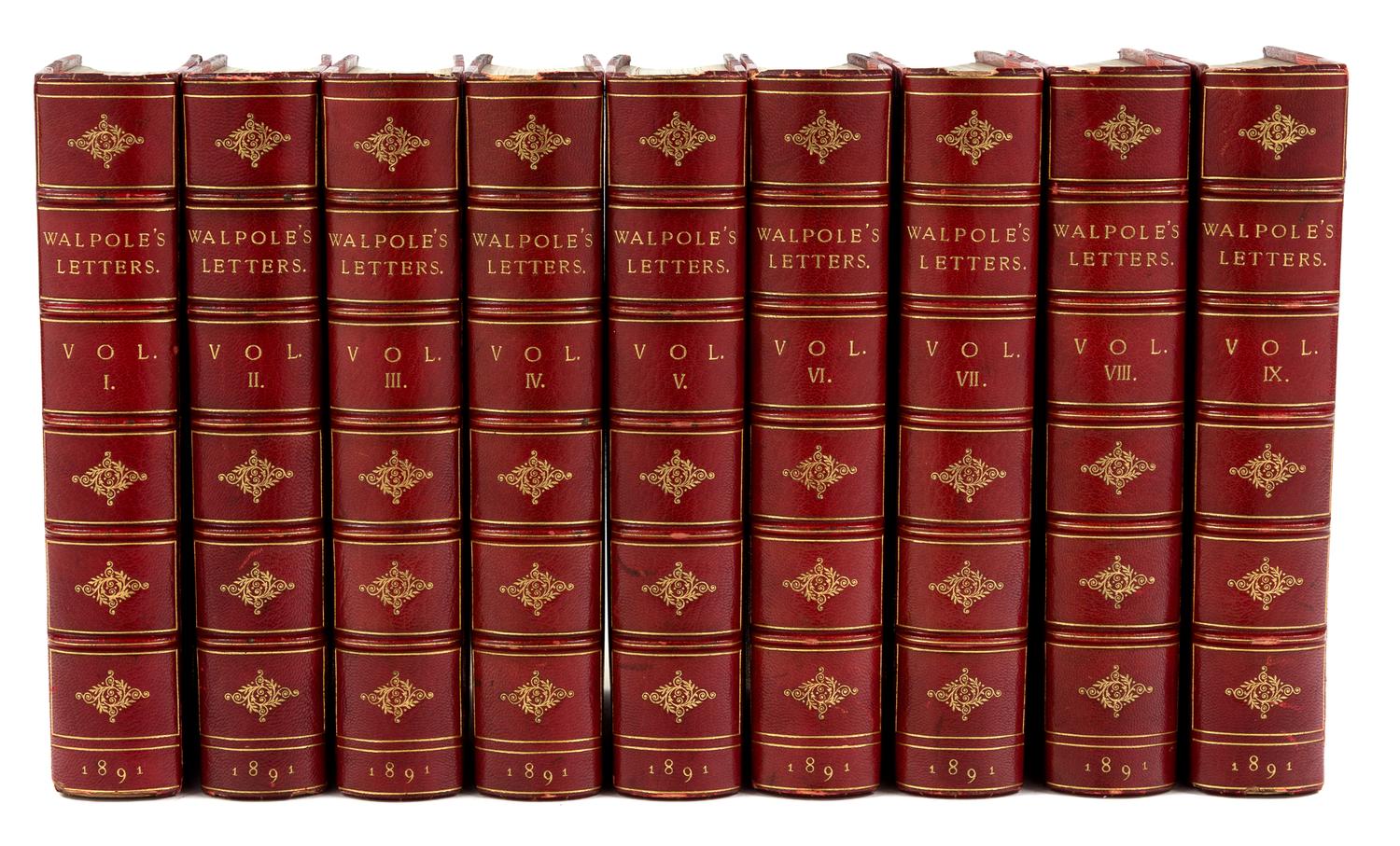 WALPOLE, Horace (1717-1797). CUNNINGHAM, Peter, editor. The Letters of Horace Walpole Fourth Earl of Orford. London: Richard Bentley and Son, 1891.