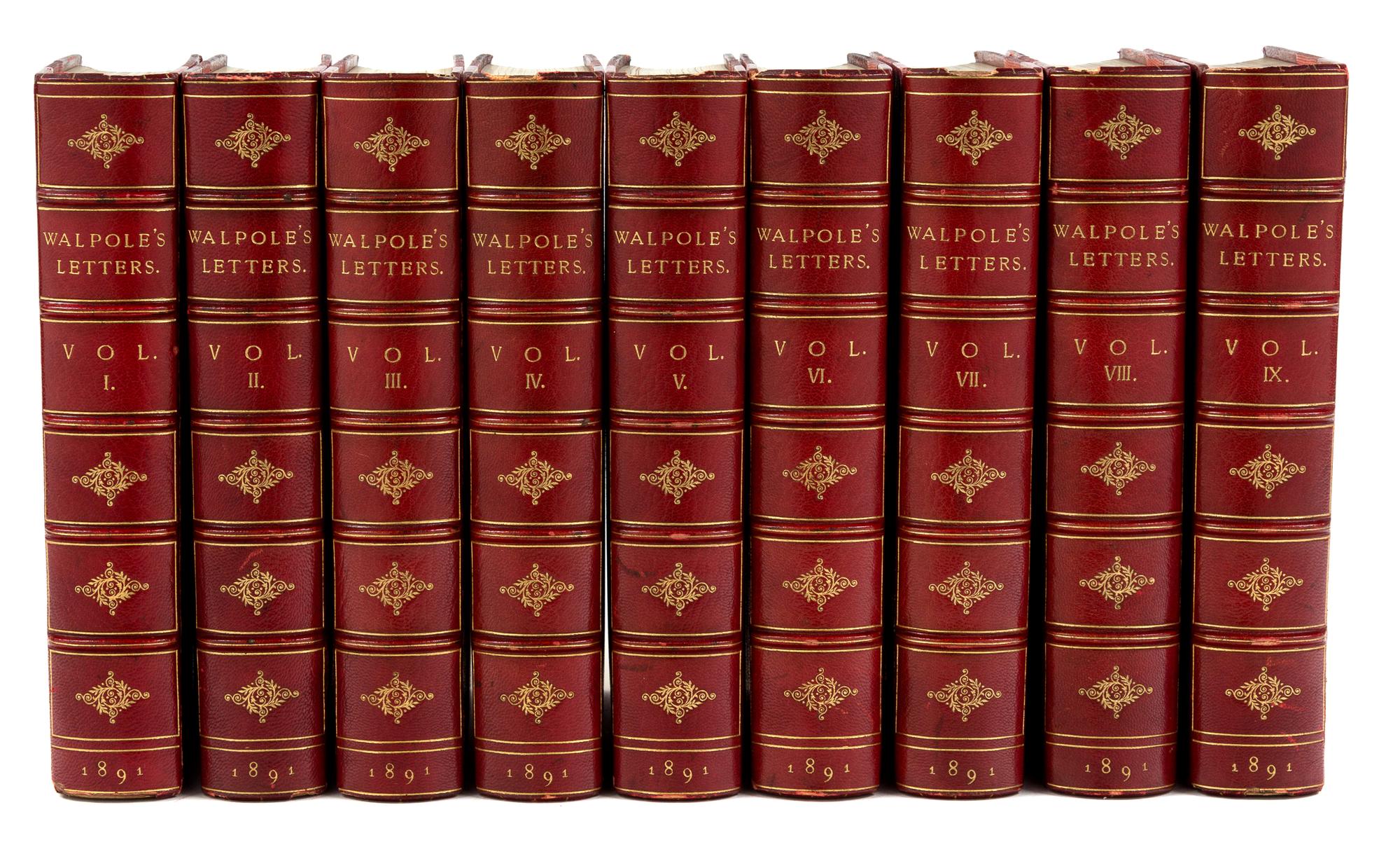 WALPOLE, Horace (1717-1797). CUNNINGHAM, Peter, editor. The Letters of Horace Walpole Fourth Earl of Orford. London: Richard Bentley and Son, 1891.