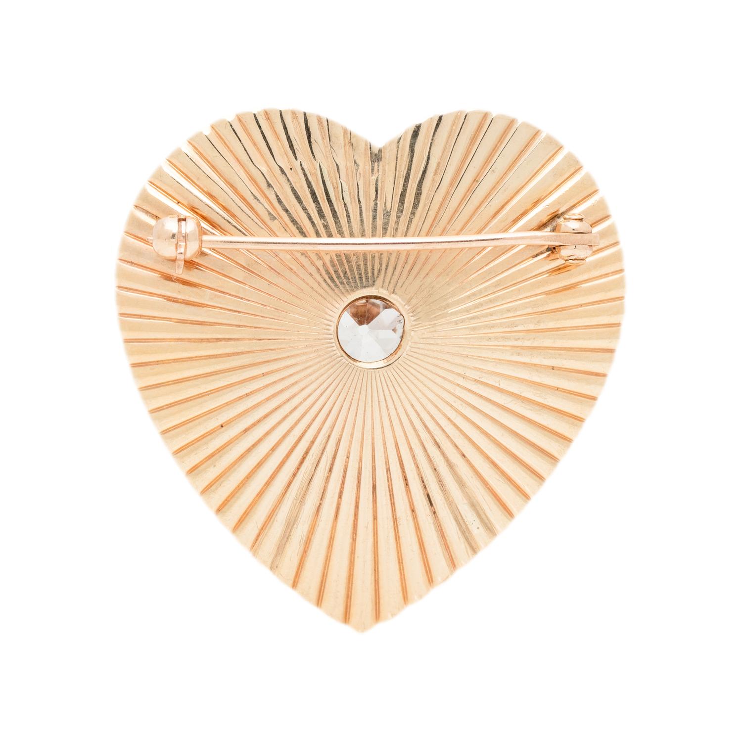 YELLOW GOLD AND DIAMOND HEART BROOCH