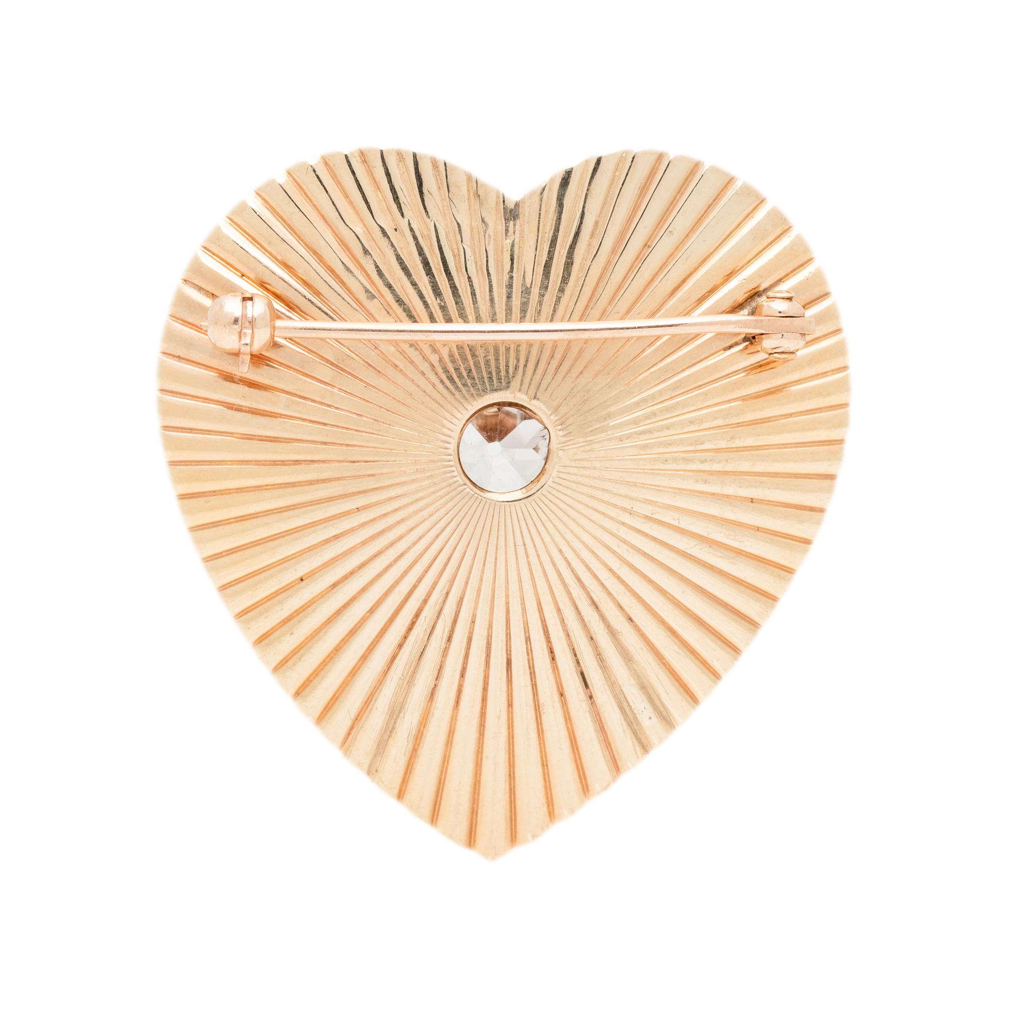YELLOW GOLD AND DIAMOND HEART BROOCH