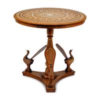 An Italian Inlaid Whimsical Peacock-Motif Table