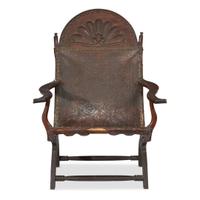 Carved mahogany and embossed leather campeche chair Mexico, first quarter 19th century