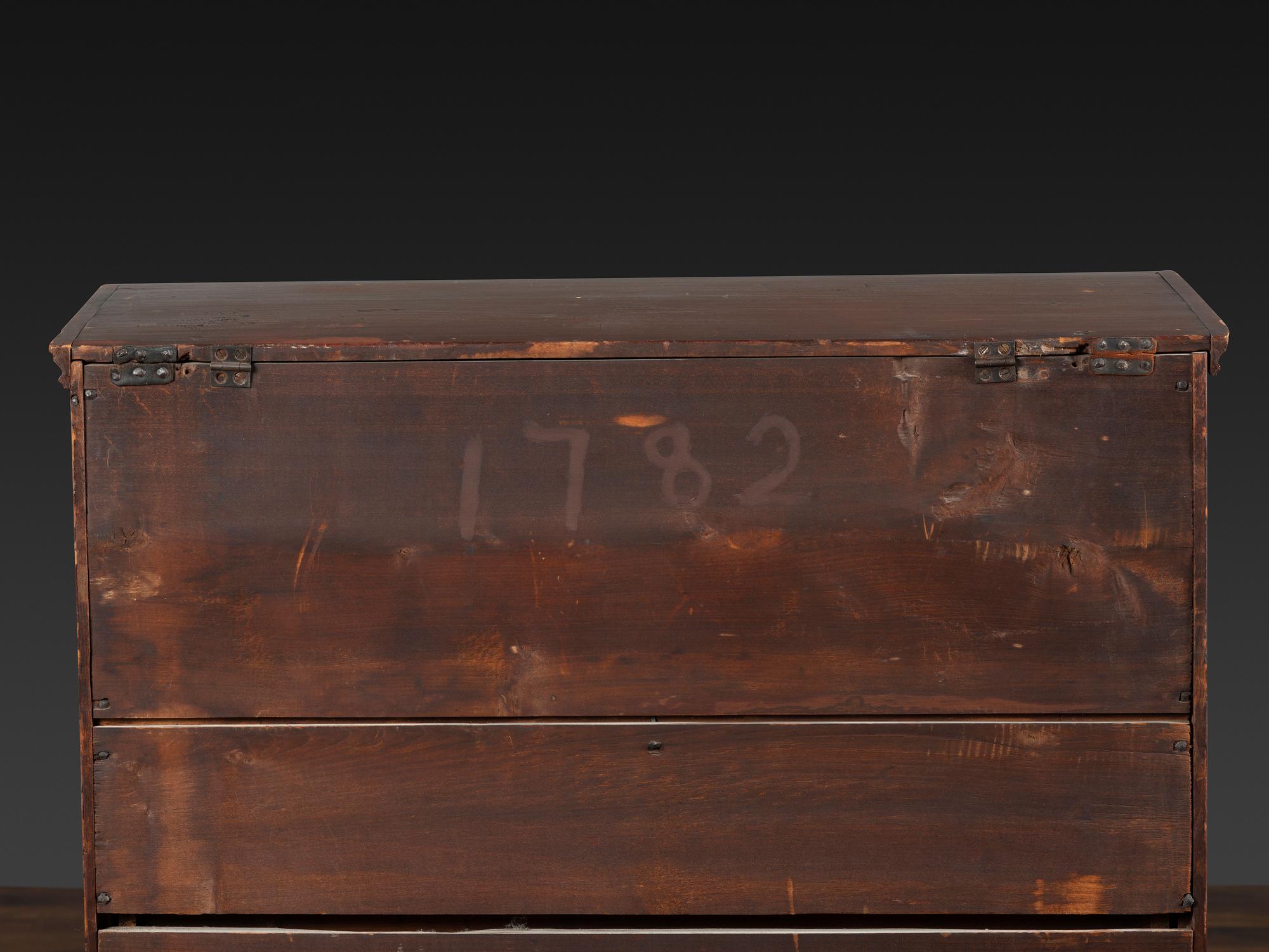 A William and Mary Red Painted Poplar Two-Drawer Blanket Chest