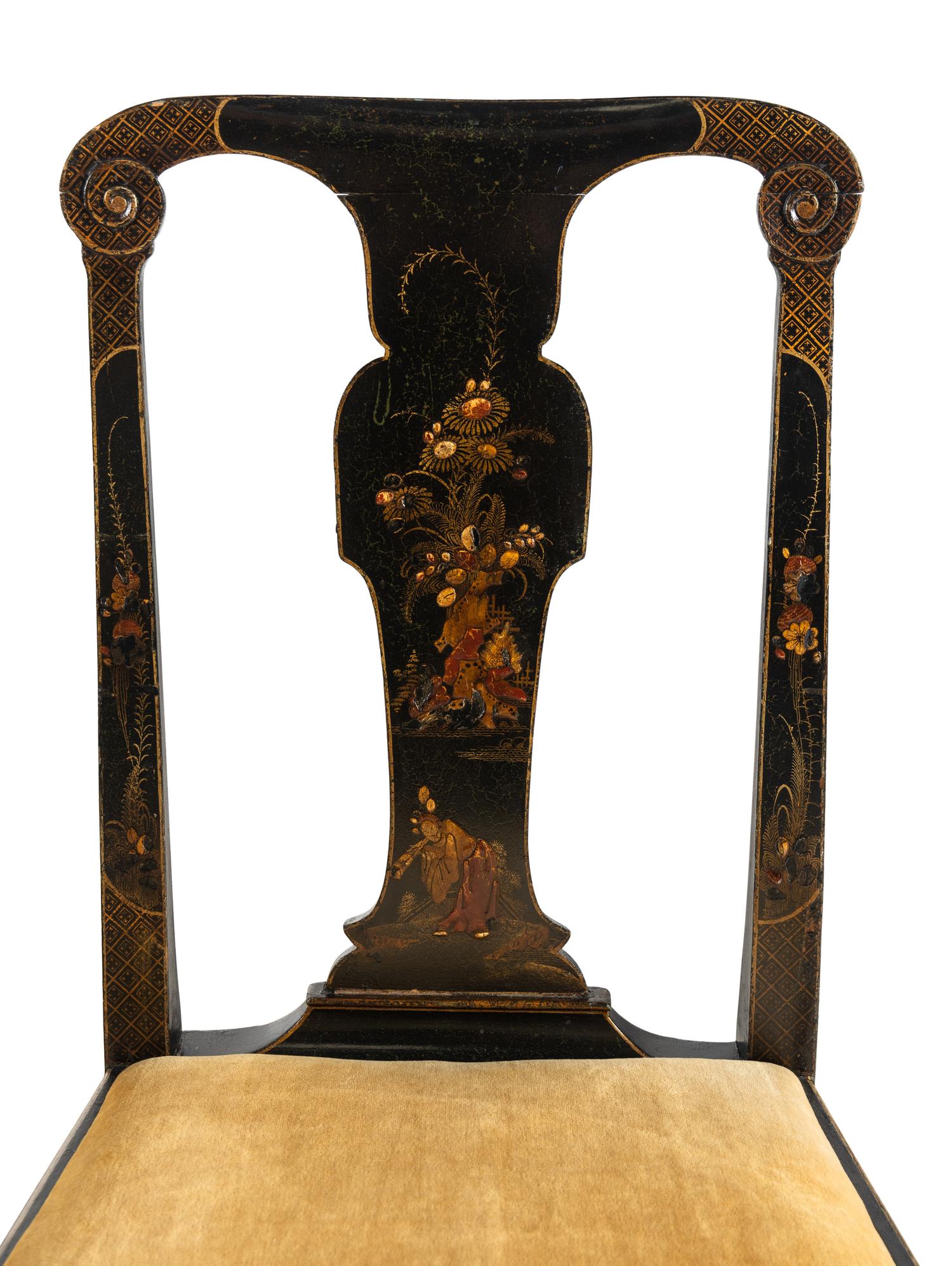 A Pair of Queen Anne Japanned Side Chairs