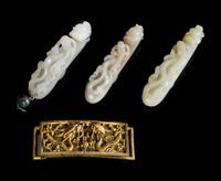 Three Carved Jade Belt Hooks Length of longest 3 1/2 inches. — 18TH-19TH CENTURY