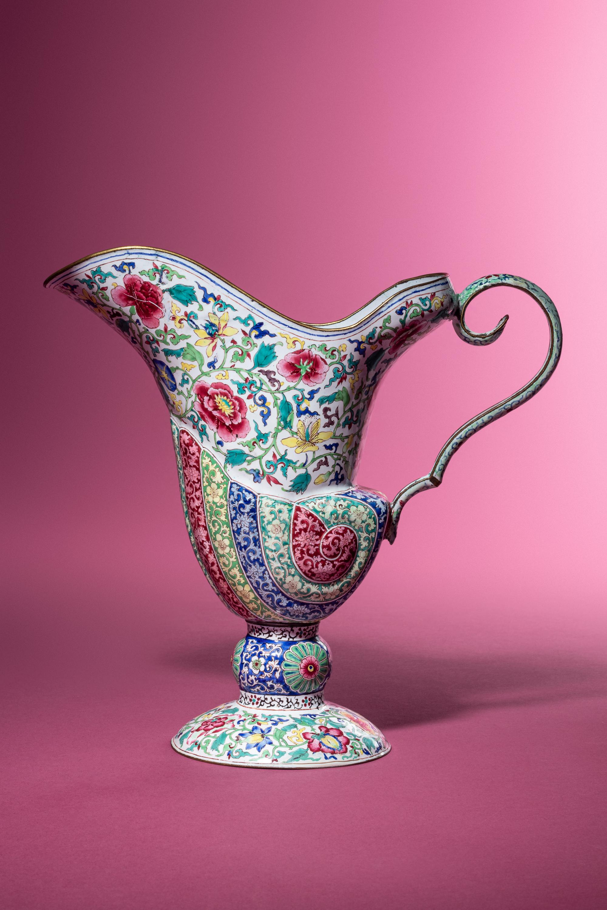 A Canton Enamel Ewer and Basin
