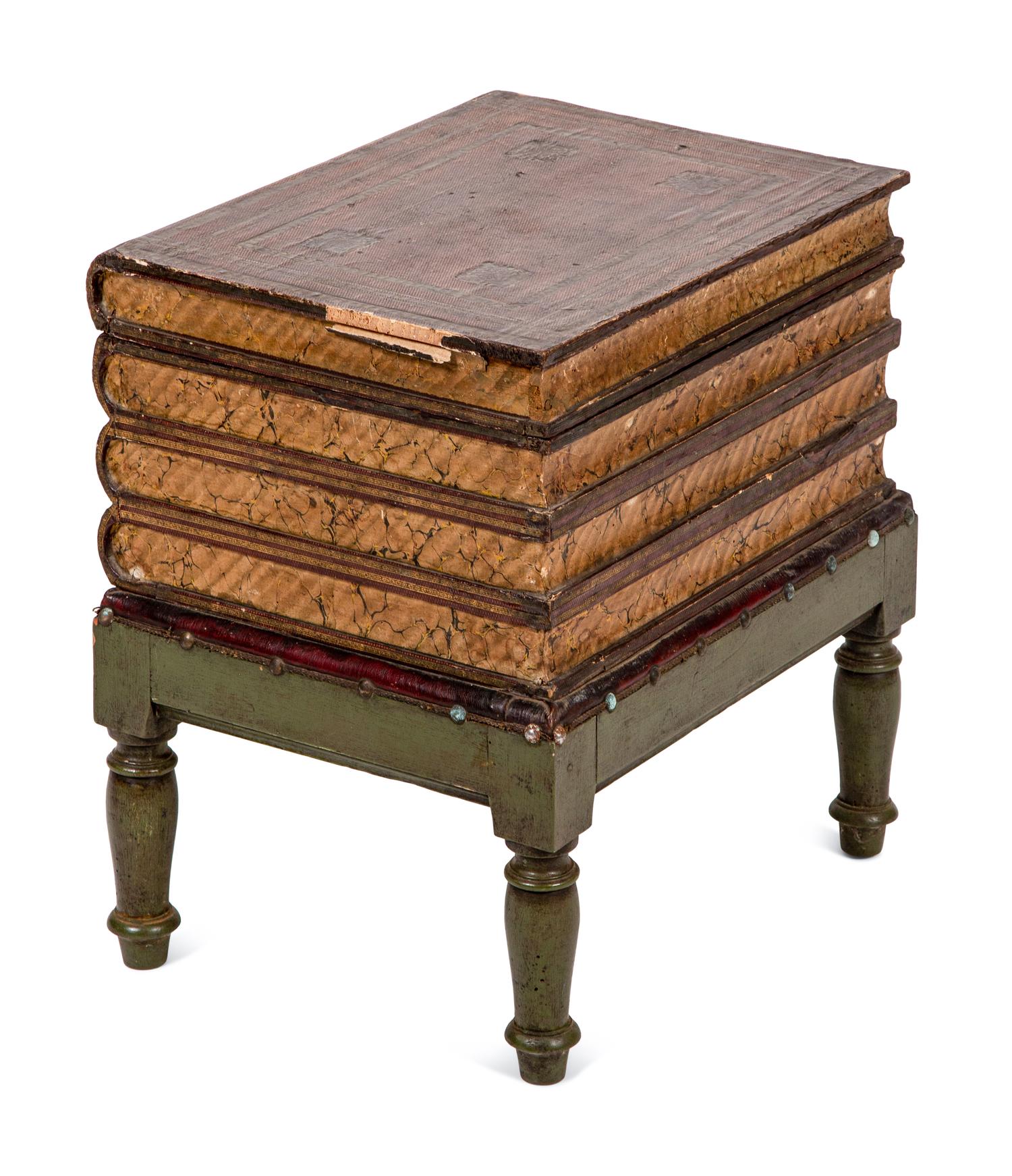 A French Painted and Paper Veneered Faux Book-Form Table