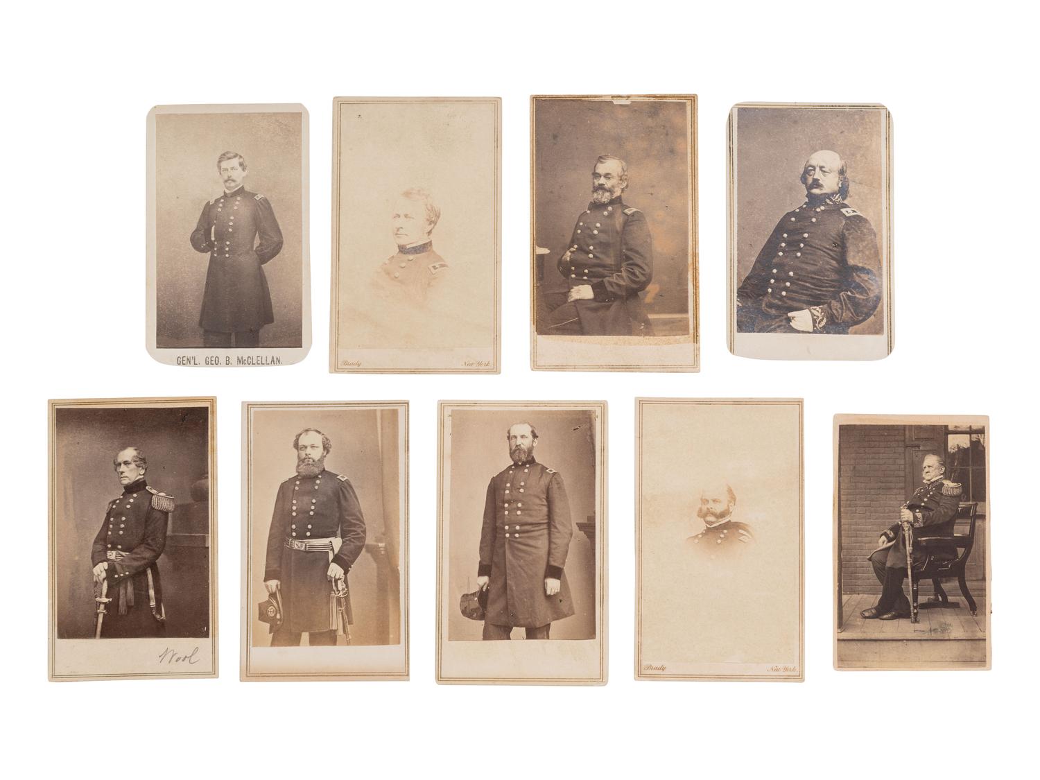 [CIVIL WAR]. 9 CDVs of Union generals by Brady, incl. GILLMORE, BUTLER, and SCOTT.