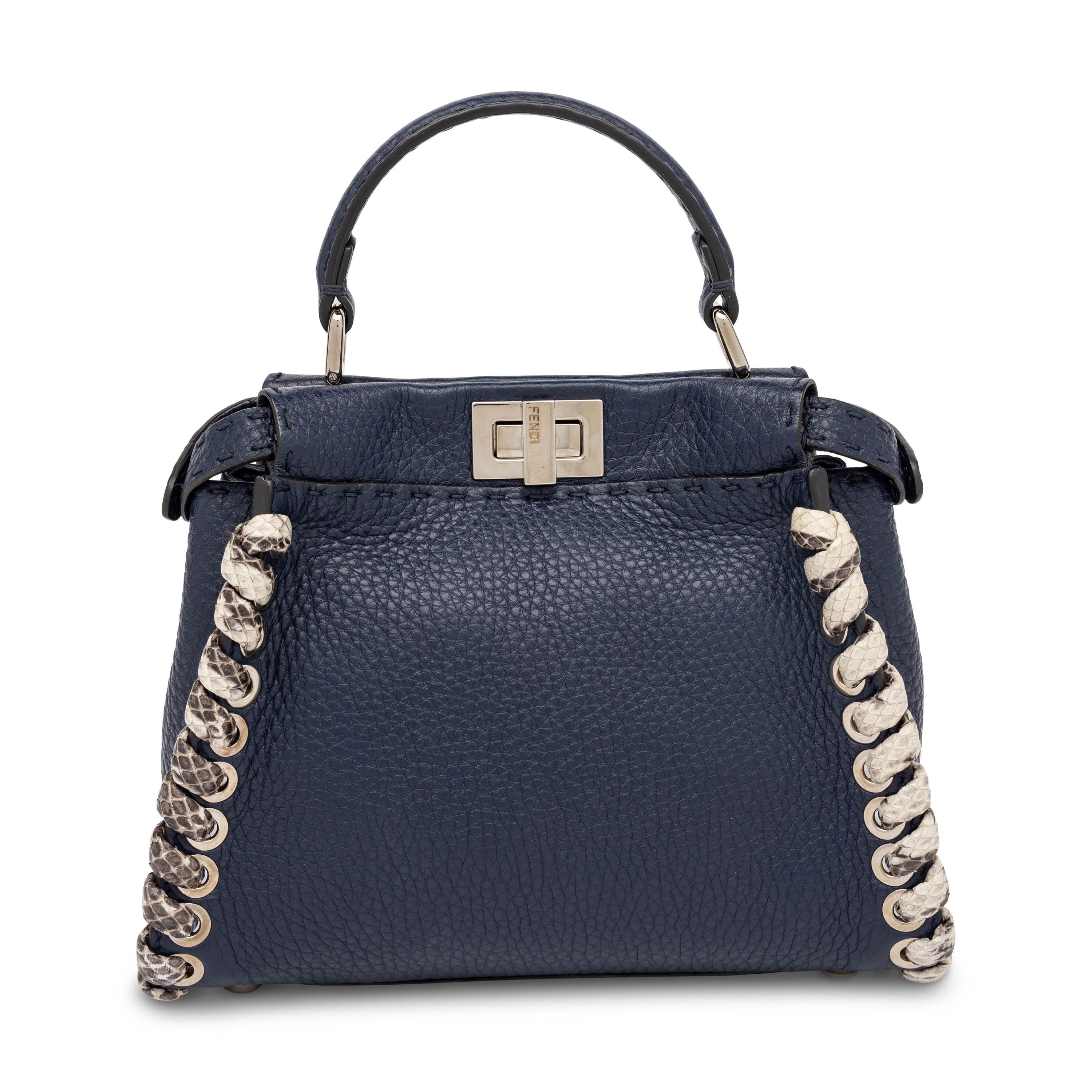Fendi, Mini Peekaboo Bag in Navy Leather & Python