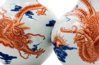 A Pair of Chinese Iron Red Decorated and Underglaze Blue Porcelain Bottle Vases