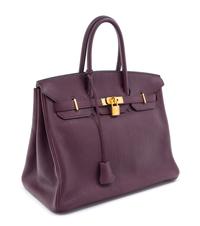 An Hermes Bicolor Raisin Togo 35cm Birkin Handbag, 14" x 10" x 7".
