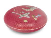 A Ruby Red-Ground Sgraffito 'Butterfly' Porcelain Seal Paste Covered Box