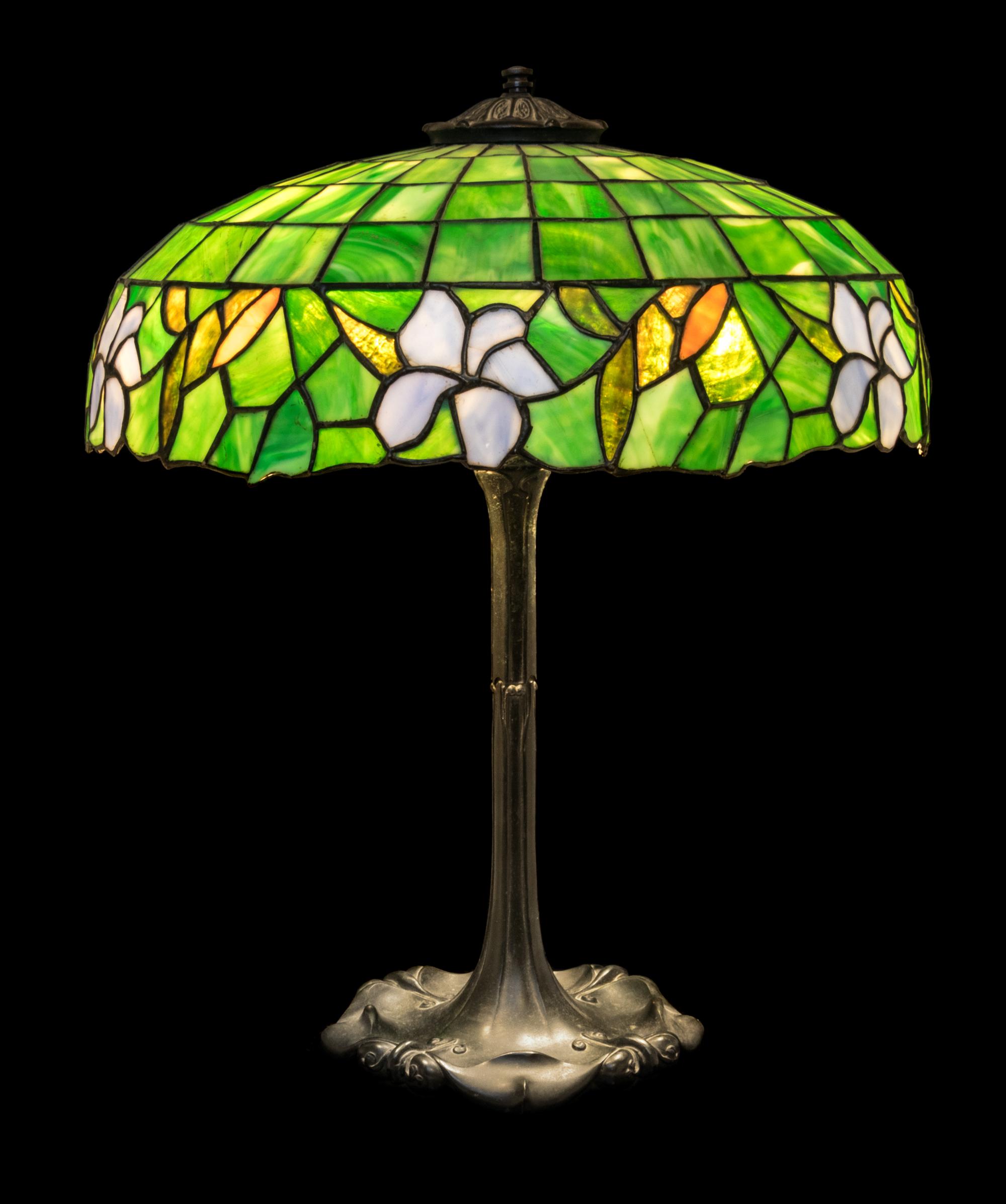 Table Lamp with Leaded Glass Shade