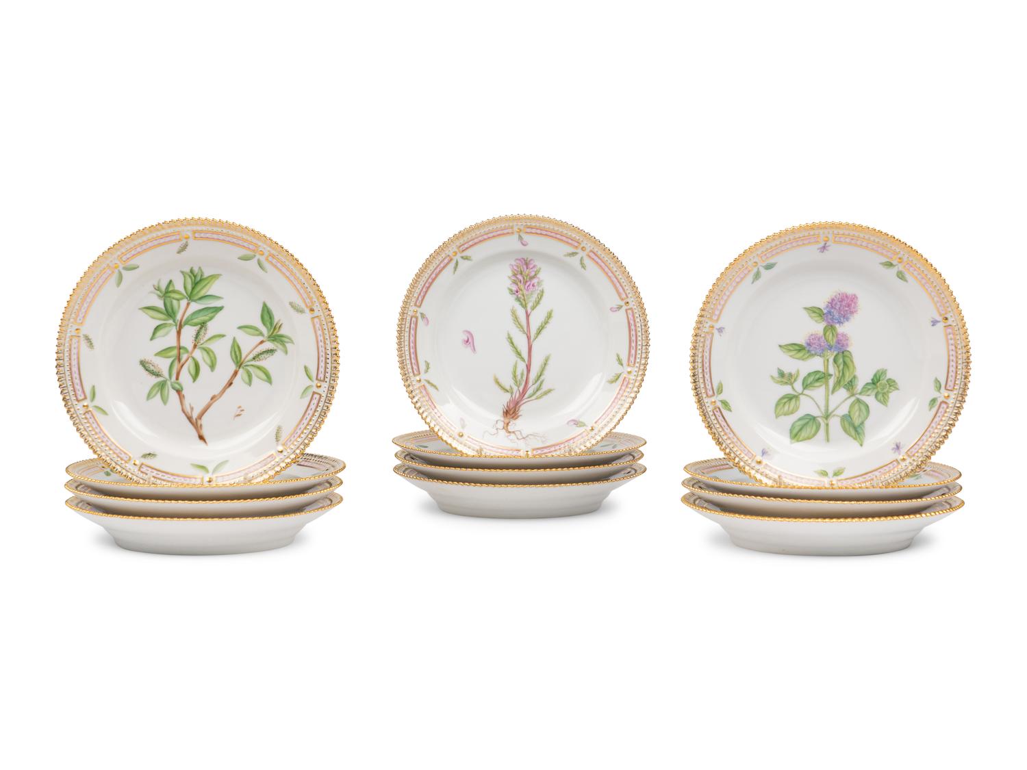 A Set of Twelve Royal Copenhagen Flora Danica Porcelain Salad Plates