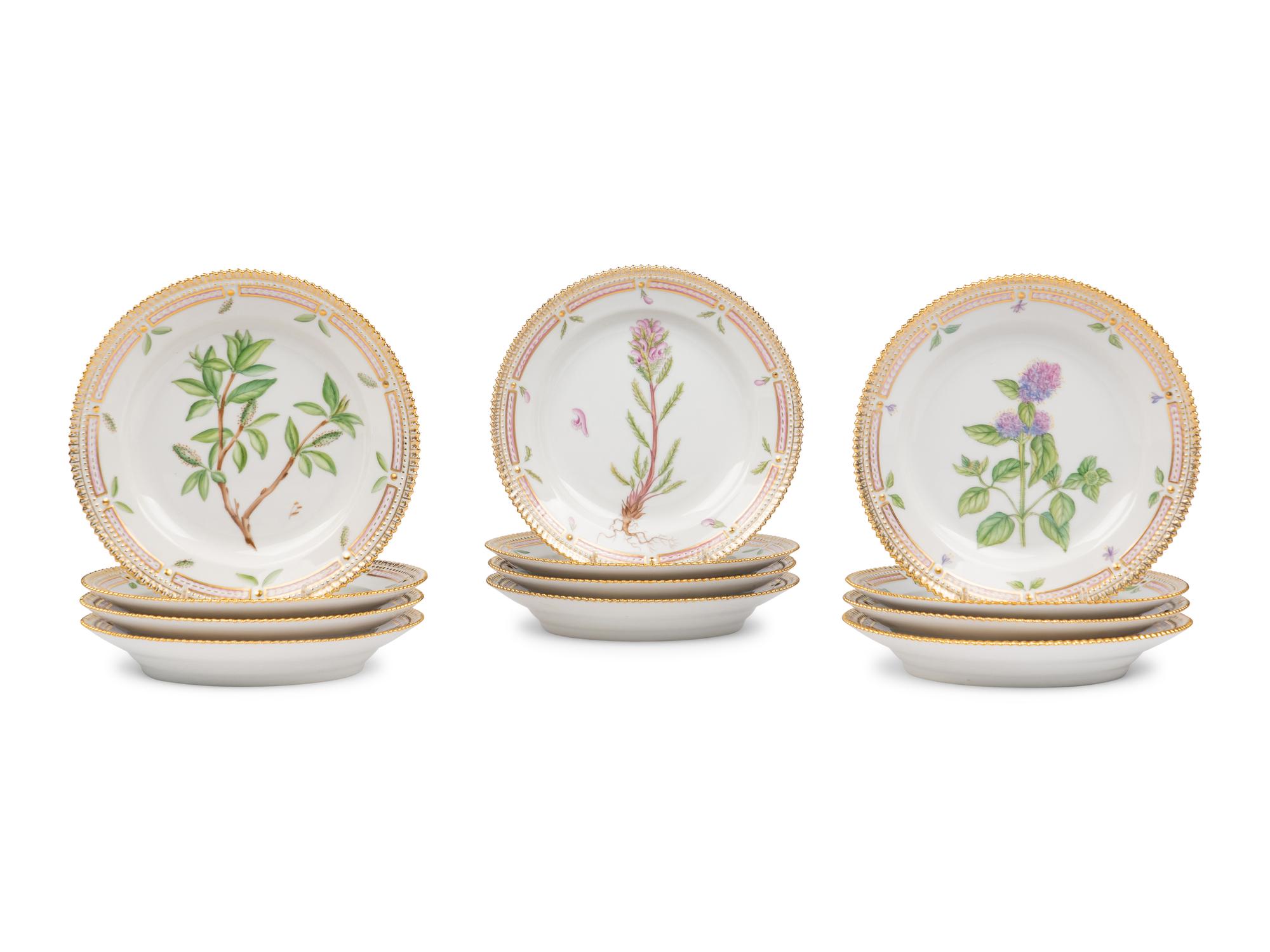 A Set of Twelve Royal Copenhagen Flora Danica Porcelain Salad Plates