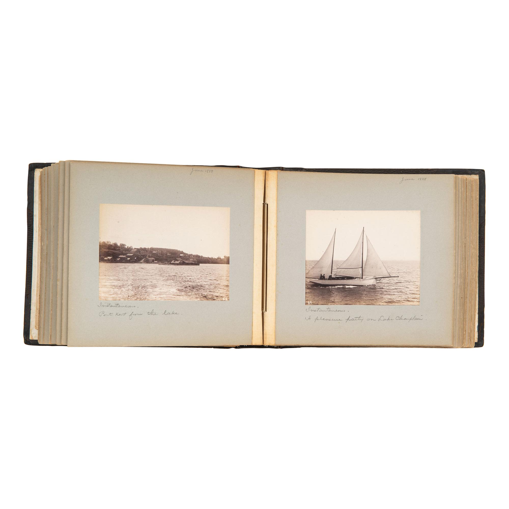 [EARLY PHOTOGRAPHY]. Photo album documenting trip to Upstate New York and Eastern Islands. N.p., June-August 1888.