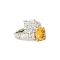 OSCAR HEYMAN, FANCY DEEP ORANGE-YELLOW DIAMOND AND DIAMOND RING