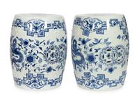 A Pair of Chinese Export Blue and White Porcelain Garden Seats