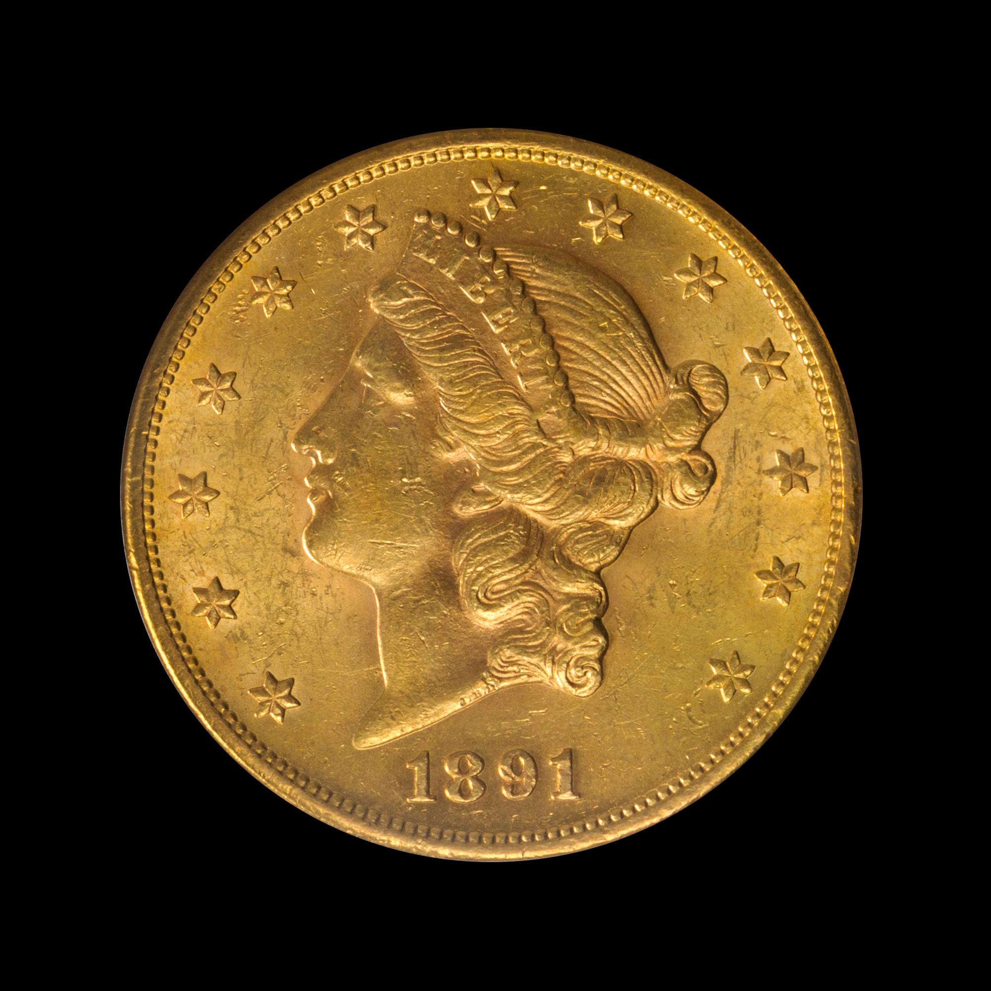 A United States 1891-S Liberty Head $20 Gold Coin