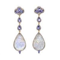 CARVED MOONSTONE, TANZANITE, AND DIAMOND EARRINGS
