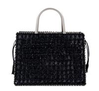 A Salvatore Ferragamo Black Leather Basket Weave Tote, 11" x 8" x 4.5"; Handle drop: 4".