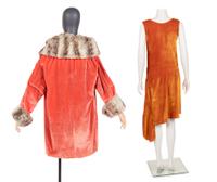 Two Velvet Pieces: One Coat Trimmed in Fur, One Velvet Dress, 1920s