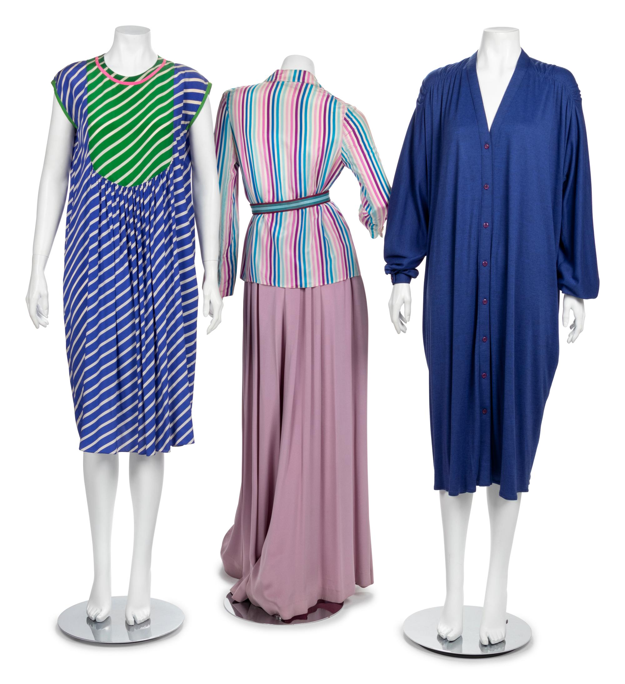 Two Geoffrey Beene Dresses and One Pant Ensemble, 1970s