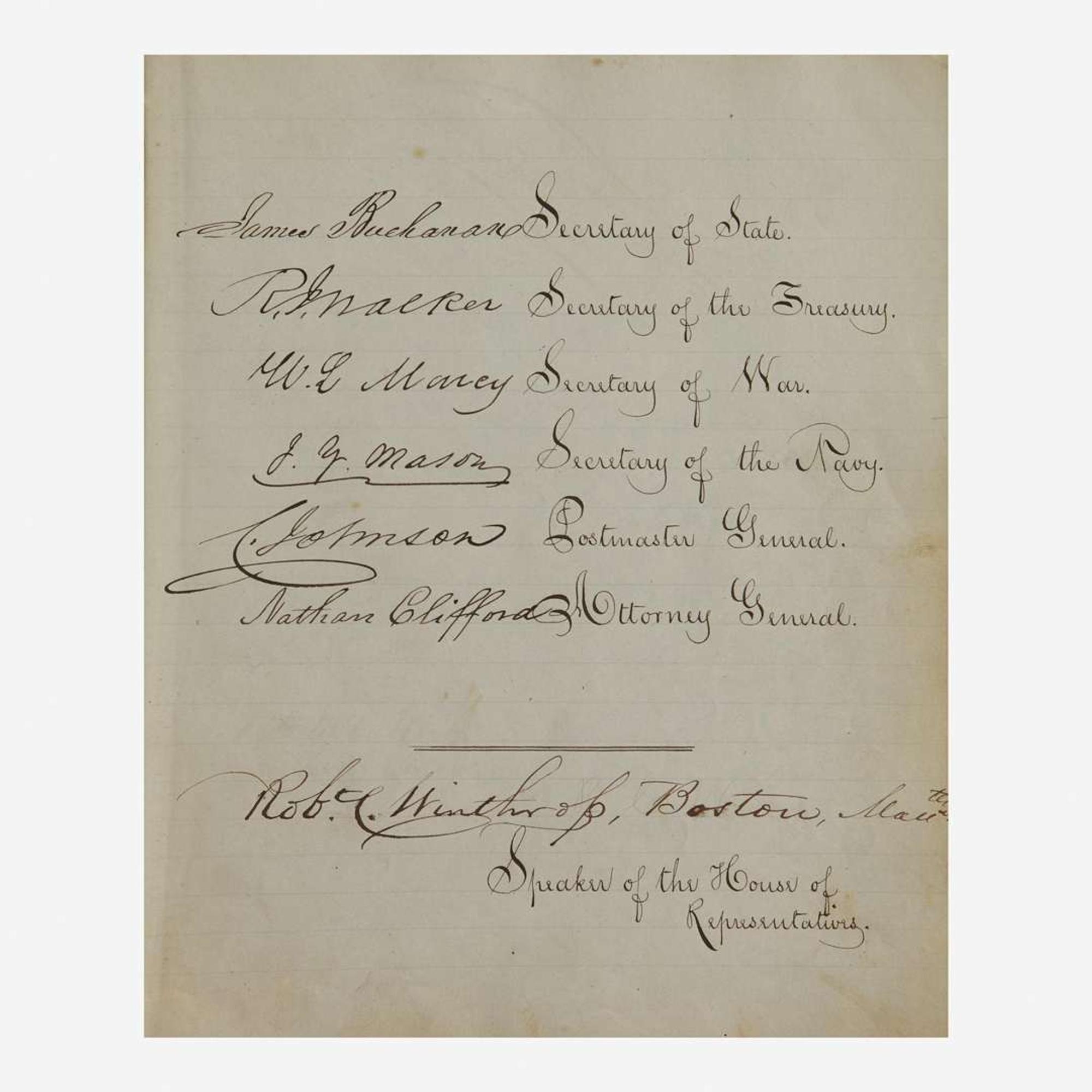 [Presidential] Lincoln, Abraham; James K. Polk; James Buchanan; John Quincy Adams; Andrew Johnson Autograph Album of the Executive and Legislative Branches, Ca. 1847-48