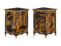 A Pair of George III Gilt Ormolu-Mounted Chinese Lacquer Corner Cabinets
