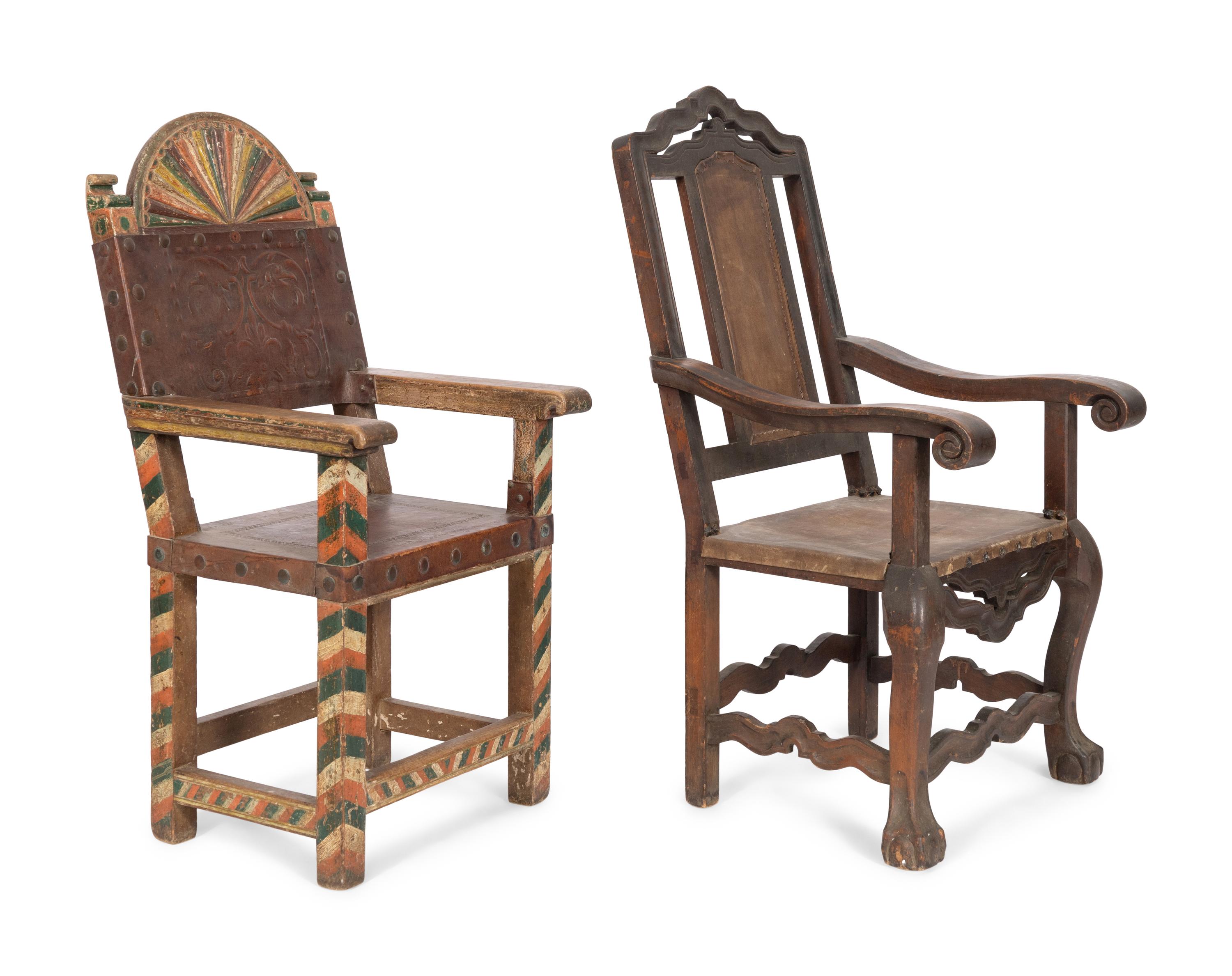 A Spanish Baroque Style Polychrome Decorated Armchair