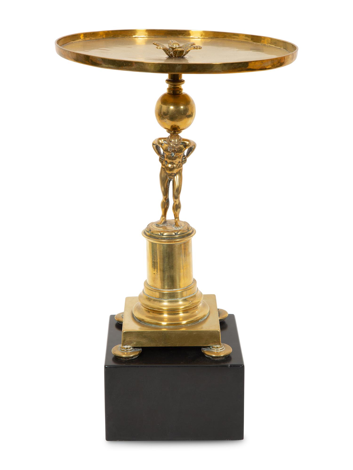 A French Brass Gong with Mallet Converted to a Side Table