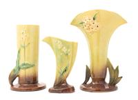 Three Roseville Wincraft Pottery Vases Height of tallest 12 1/4 inches.