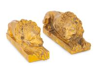 A Pair of Continental Bronze Recumbent Lions