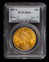 A United States 1857-S Liberty Head $20 Gold Coin