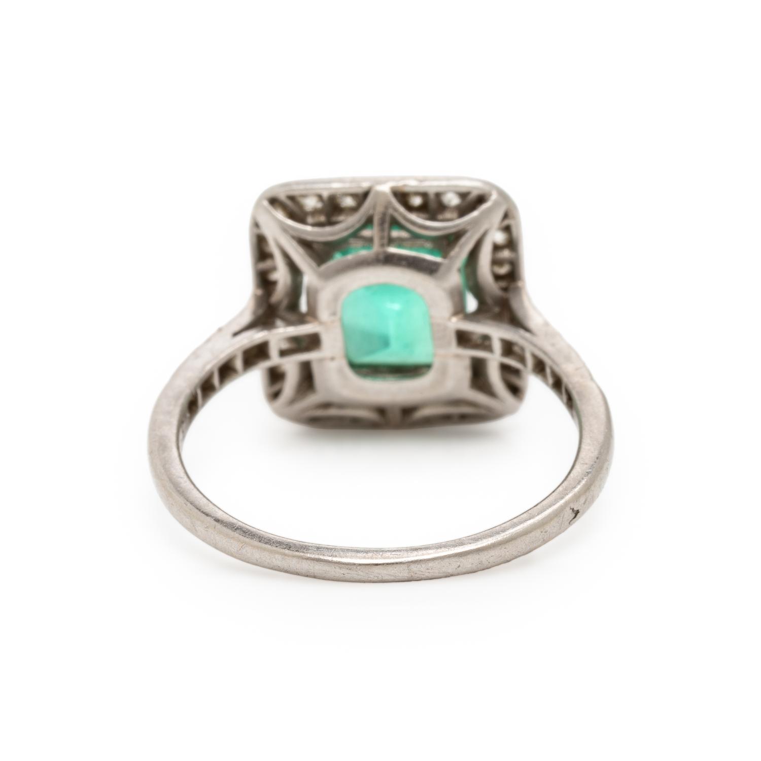 Art Deco, French, Colombian Emerald, Diamond, and Platinum Ring