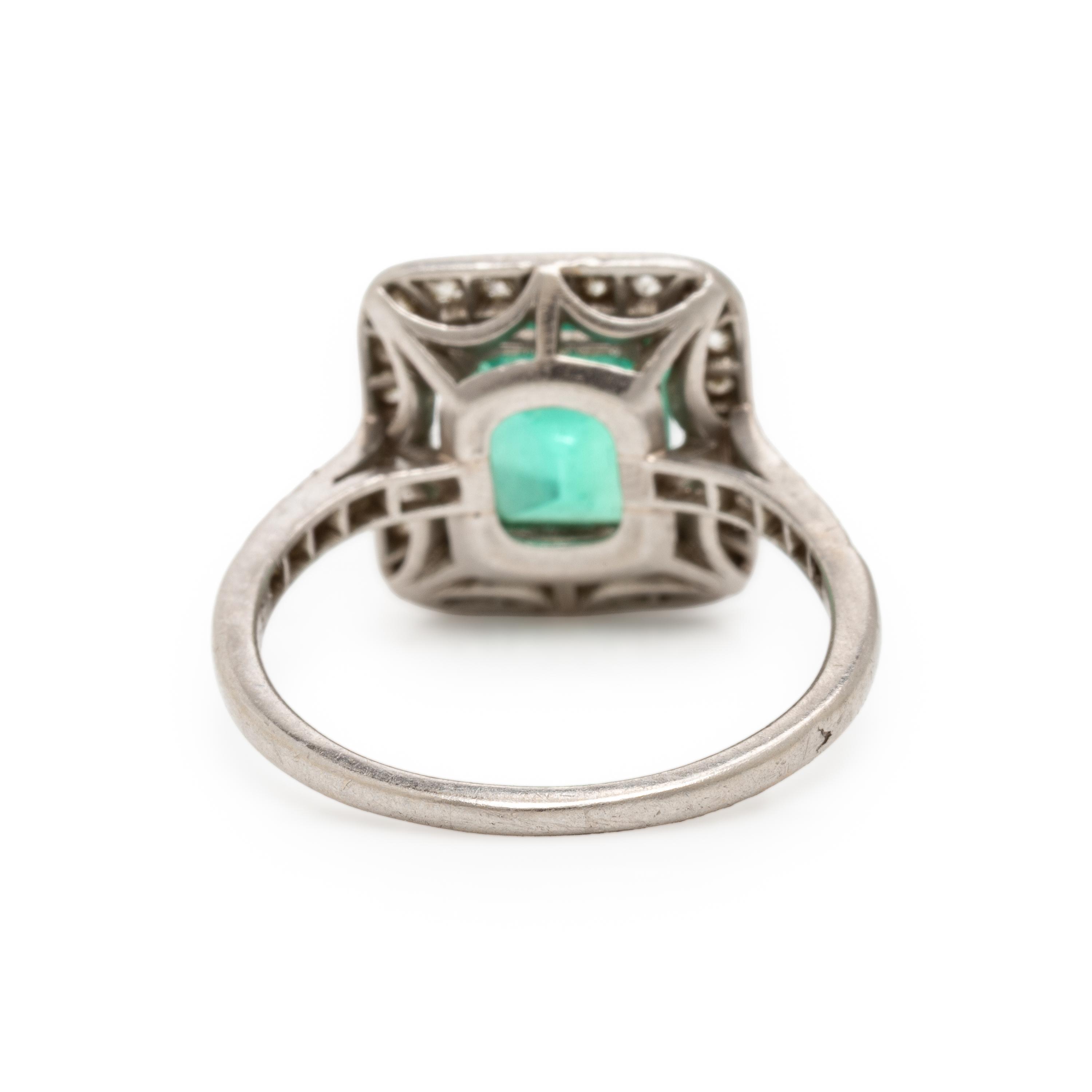 Art Deco, French, Colombian Emerald, Diamond, and Platinum Ring